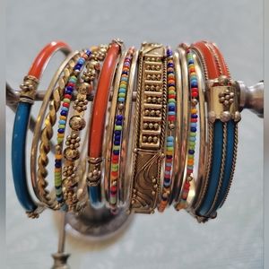 Amrita Singh Monaco Bangle Bracelet Set - Size 7 - Gold Turquoise Orange